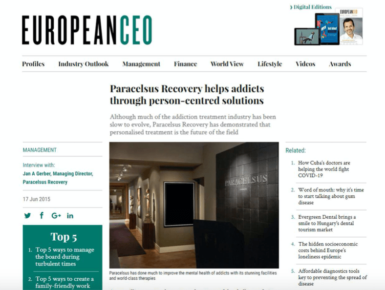 European CEO article - Paracelsus Recovery