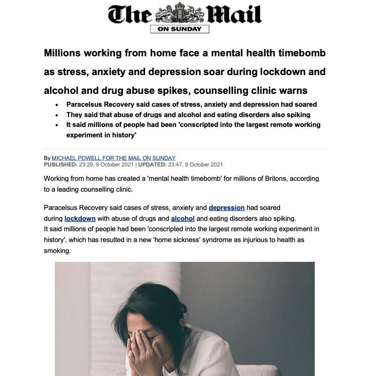 Daily Mail article about remote work mental health