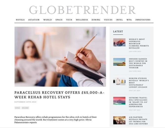 Globetrender article about Paracelsus Recovery