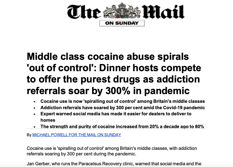 Daily Mail article about middle class cocaine abuse