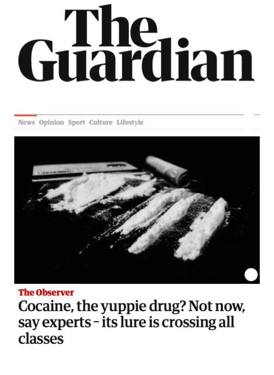 The Guardian article about cocaine crossing all classes featuring Paracelsus Recovery
