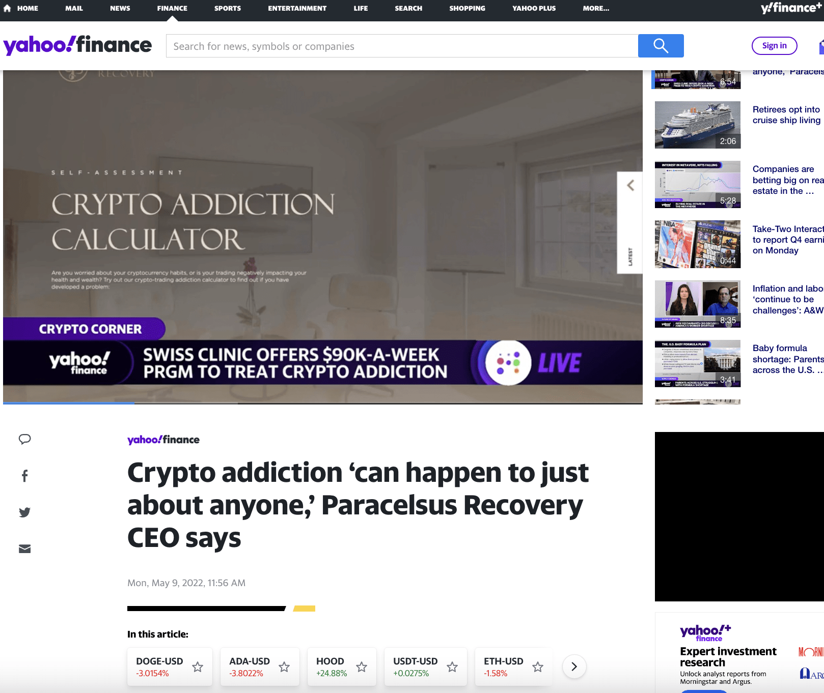 Yahoo Finance crypto addiction interview