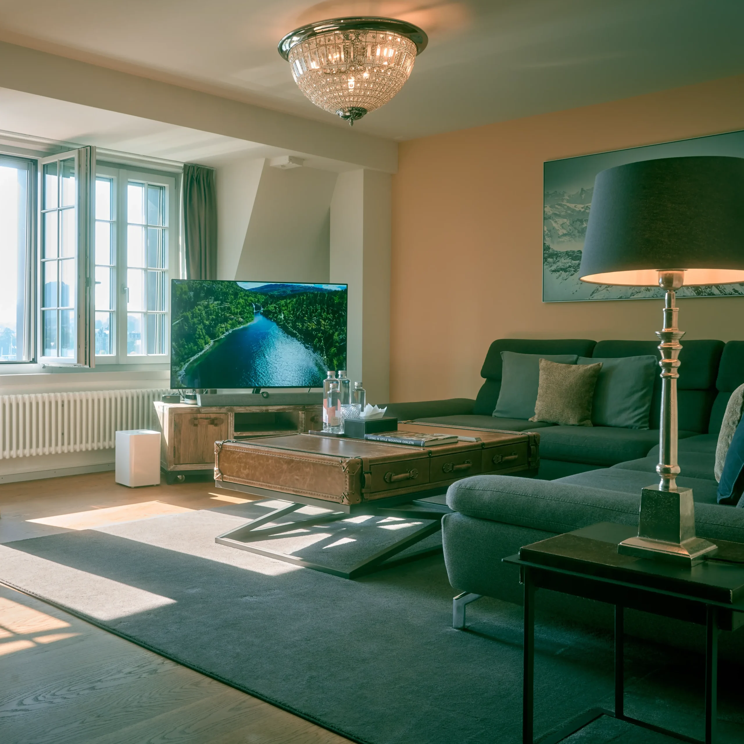 Sunlit luxury bedroom in penthouse residence